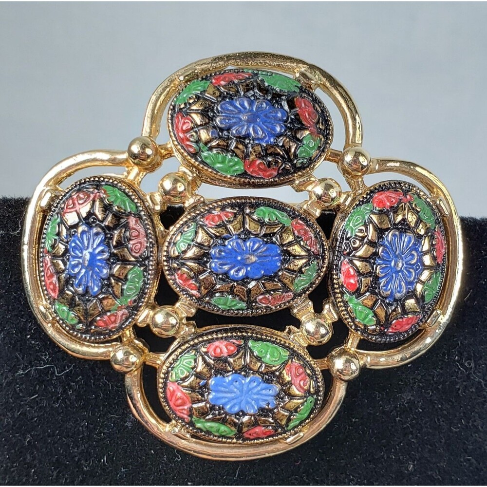Vtg 1968 Sarah Coventry Light of the East Mosaic Brooch Clip Earrings Set MCM - Picture 7 of 16